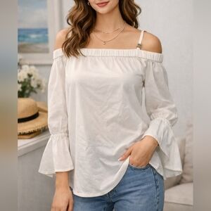Calvin Klein White Off-Shoulder Flowy Summer Top | Size S | Like New